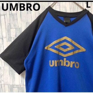 UMBRO - UMBRO アンブロ ラグランTシャツ ブルー L 半袖 デカロゴ ビッグロゴ