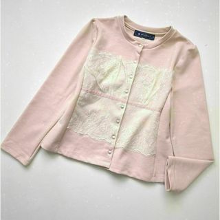 エムズグレイシー　レース　カーディガン　ジャージー　ピンク　40（L)