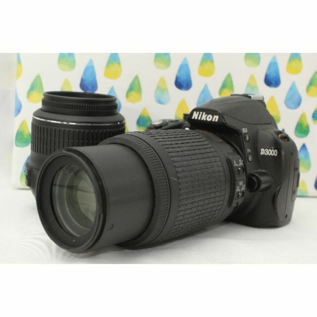 Nikon 一眼レフ D3000 Wズームレンズセット★簡単撮影★WIFI 転送 スマホ/家電/カメラのカメラ(デジタル一眼)の商品写真