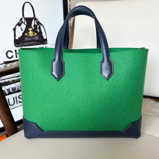 エルメス(Hermes)のHERMES マキシボックスカバス30 グリーン　ネイビー　フェルト　トート(トートバッグ)