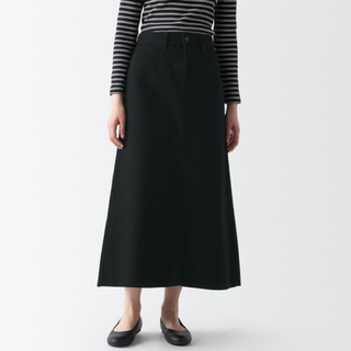 MUJI (無印良品) - 無印良品　デニムＡラインスカート　黒　Ｍ　ロングスカート