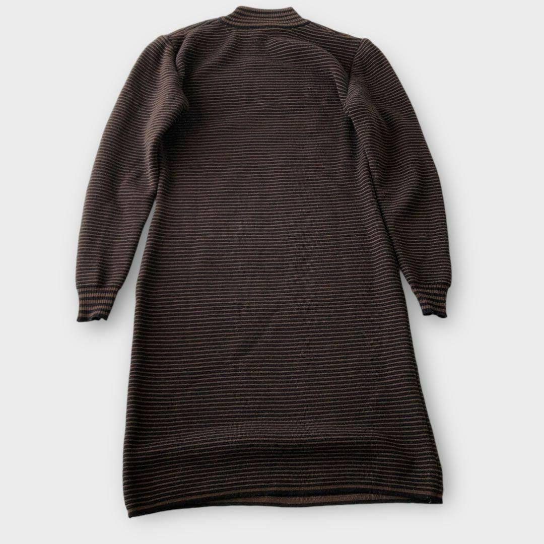 HERMES エルメス 長袖 ミドルネック ワンピース Mウール/茶色 ボーダー HERMES エルメス 長袖 ミドルネック ワンピース Mウール/茶色 ボーダー