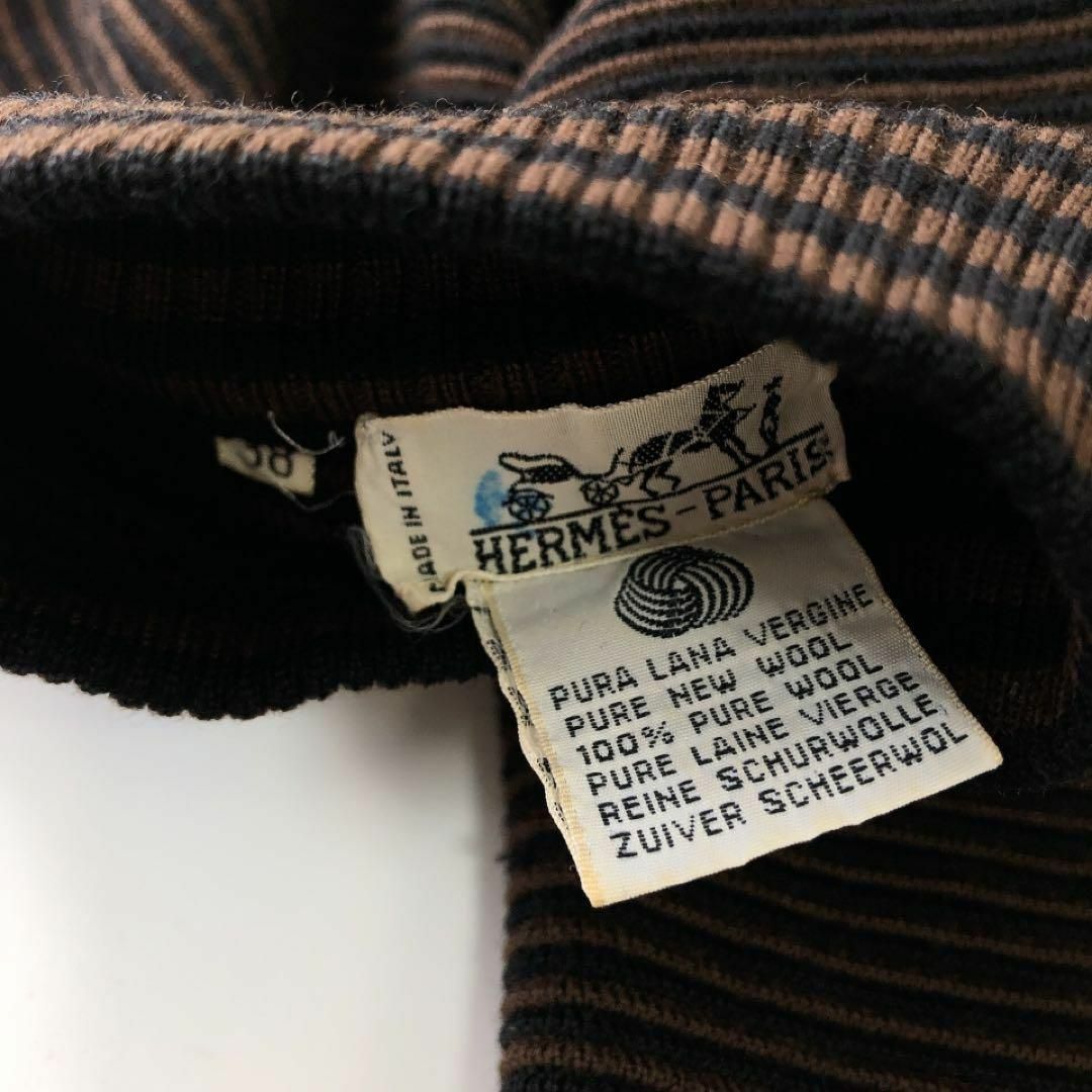 HERMES エルメス 長袖 ミドルネック ワンピース Mウール/茶色 ボーダー HERMES エルメス 長袖 ミドルネック ワンピース Mウール/茶色 ボーダー