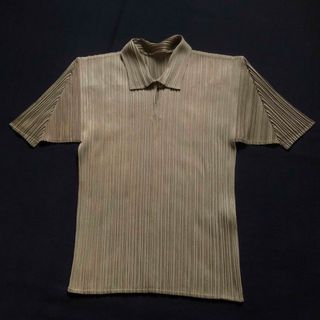 プリーツプリーズイッセイミヤケ(PLEATS PLEASE ISSEY MIYAKE)の美品 pleats please オープンカラー 襟付き半袖カットソー(シャツ/ブラウス(半袖/袖なし))