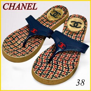 シャネル(CHANEL)のCHANEL シャネル ビーチサンダル ココマーク ネイビー 38 24㎝(ビーチサンダル)