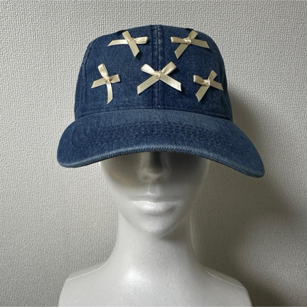 リボン デニムキャップ ブルー レース 帽子 キャップ 韓国 ベースボール レディースの帽子(キャップ)の商品写真