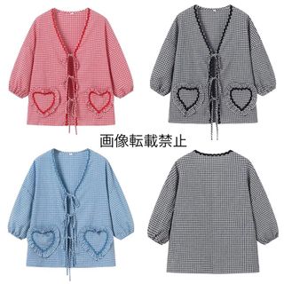👛4月新作🧸14135◆3color ギンガムチェック柄 ハート ブラウス(シャツ/ブラウス(長袖/七分))