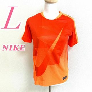 ナイキ(NIKE)のNIKE ナイキ　半袖カットソー　スポーツウェア　総柄　レッド　オレンジ　L(カットソー(半袖/袖なし))