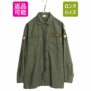 60s 67年製 米軍実物 US ARMY コットン サテン ユーティリティ シャツ メンズ M ヴィンテージ ミリタリー アーミー シャツ袖 OG107 パッチ(シャツ)