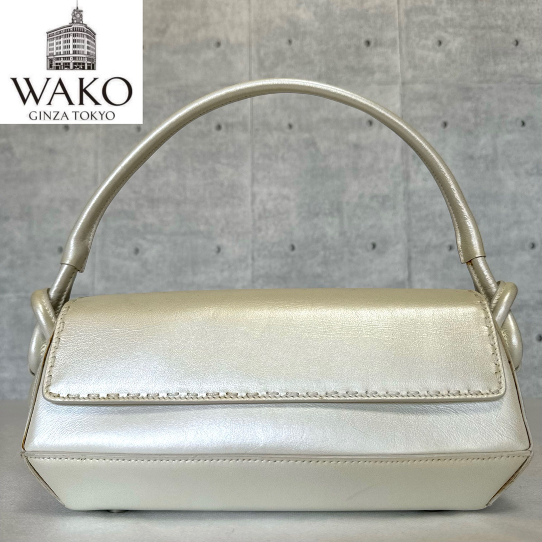 良品 WAKO 銀座和光 カーフレザー パールホワイト シルバー金具 良品 WAKO 銀座和光 カーフレザー パールホワイト シルバー金具