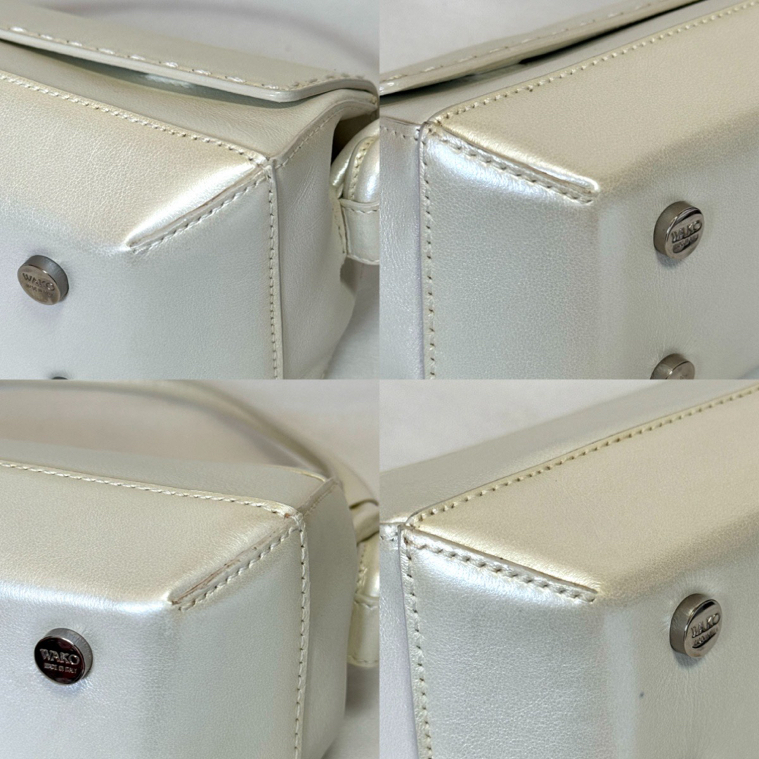 良品 WAKO 銀座和光 カーフレザー パールホワイト シルバー金具 良品 WAKO 銀座和光 カーフレザー パールホワイト シルバー金具