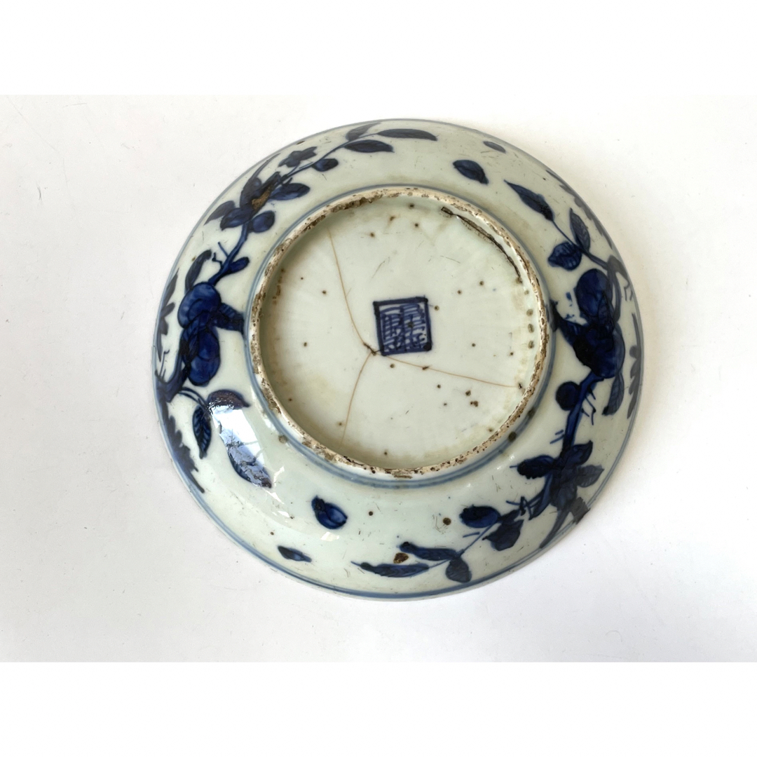 骨董 アンティーク 古染付 青花 松鹿鶴図 五寸皿 丸皿 清朝 中国骨董 骨董 アンティーク 古染付 青花 松鹿鶴図 五寸皿 丸皿 清朝 中国骨董