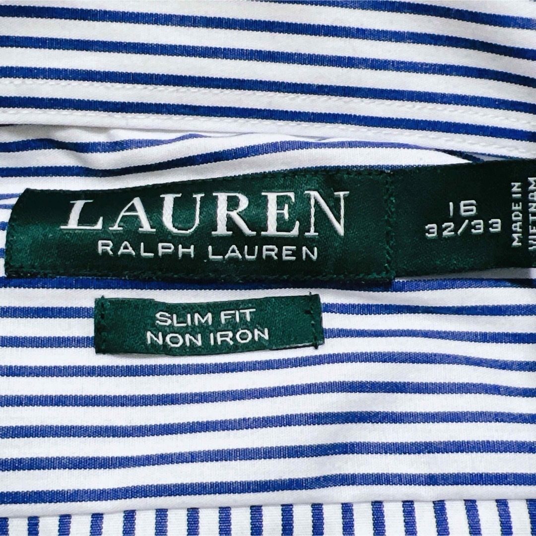 Ralph Lauren(ラルフローレン)の美品＊ローレンラルフローレン ブルーストライプ シャツ 胸ポケット 長袖 16 メンズのトップス(シャツ)の商品写真