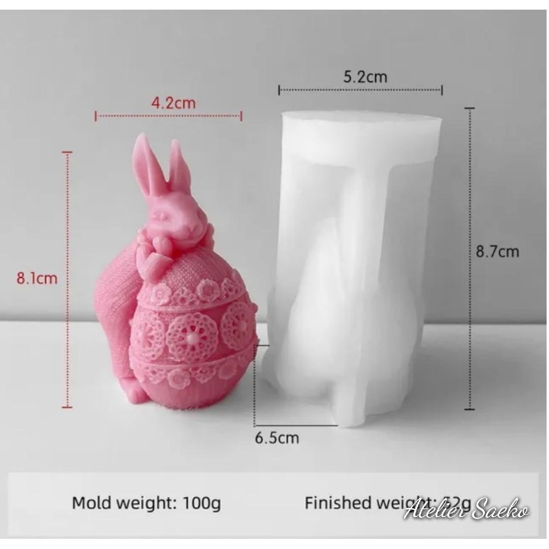 シリコンモールド　うさぎ　ウサギ　キャンドル　モールド　型　立体　韓国　動物 ハンドメイドの素材/材料(各種パーツ)の商品写真