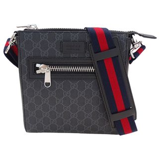 グッチ(Gucci)のグッチ GUCCI バッグ メンズ ブランド ショルダーバッグ GGスプリーム スモール メッセンジャーバッグ ブラック ネイビー レッド シルバー金具 523599 斜め掛け【中古】(ショルダーバッグ)