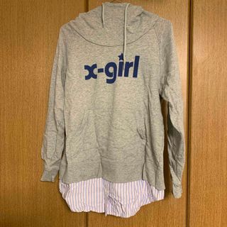 エックスガール(X-girl)のX-girl next  stage 重ね着風パーカー　グレー　Sサイズ　シャツ(マタニティトップス)