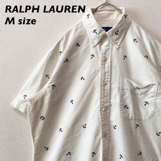 ラルフローレン(Ralph Lauren)のラルフローレン　半袖シャツ　ボタンダウン　総柄　マリン　碇　男女兼用　白色　M(シャツ)