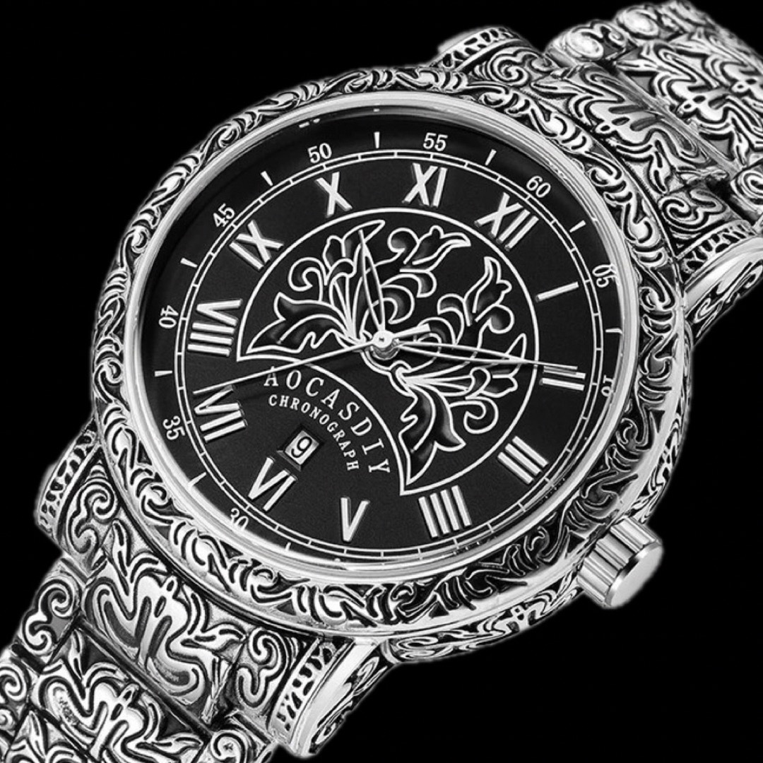 新品 AOCASDIY ビンテージデザインウォッチ メンズ腕時計ブラックシルバー メンズの時計(腕時計(アナログ))の商品写真