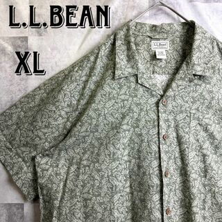 L.L.Bean - 美品 エルエルビーン オープンカラー アロハシャツ リーフ総柄 グリーン XL