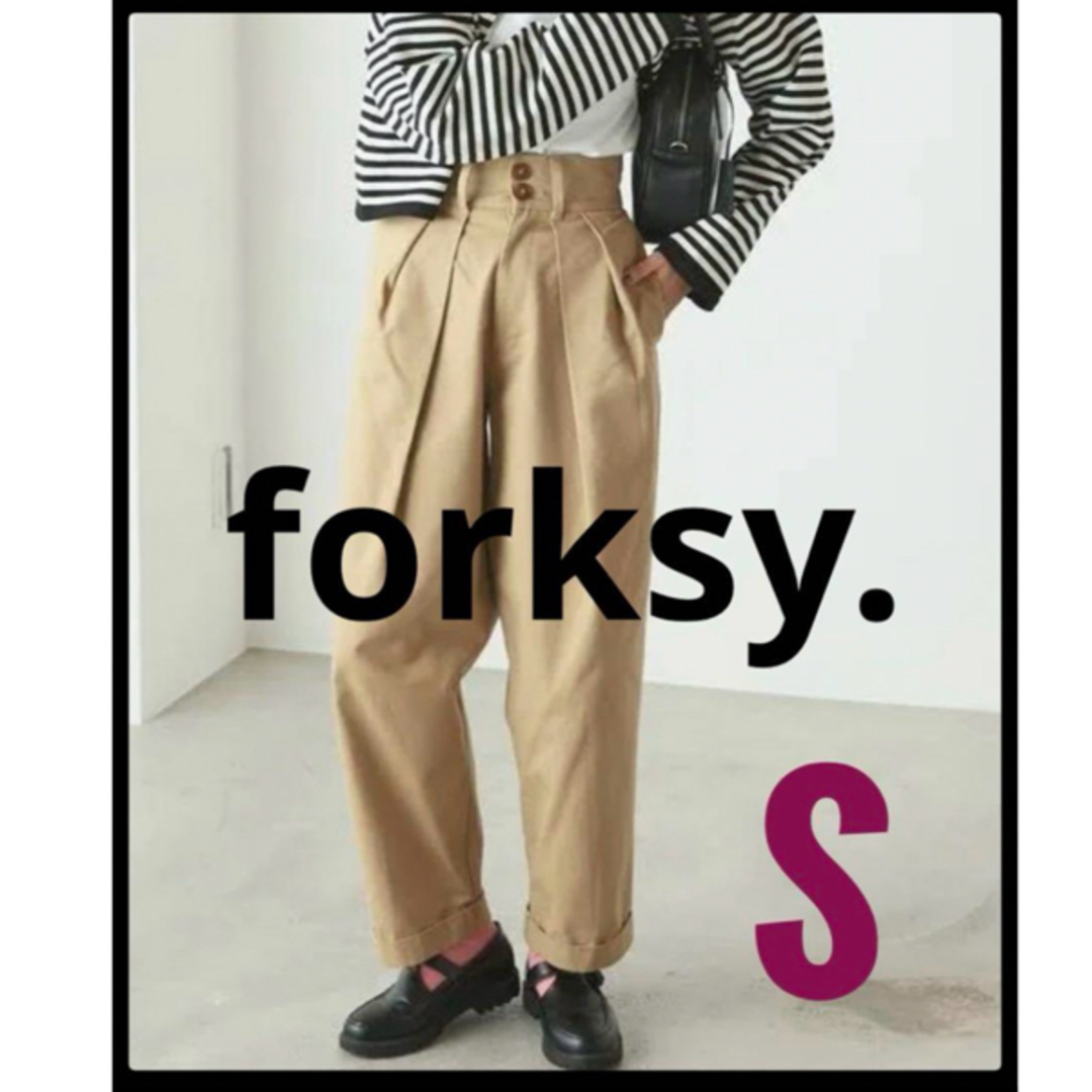 forksy. フォルクシー　ハイウェストツータックワイドテーパードチノパン　S レディースのパンツ(チノパン)の商品写真