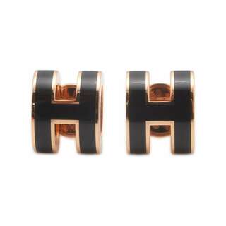 エルメス(Hermes)のエルメス ピアス ミニ・ポップアッシュ ブラック/ピンクゴールド金具 Hモチーフ HERMES Pop H ポップH 黒(ピアス)