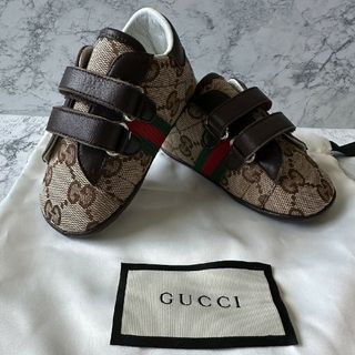 極美品 GUCCI GGキャンバス ベルクロ ローカット ファーストシューズ