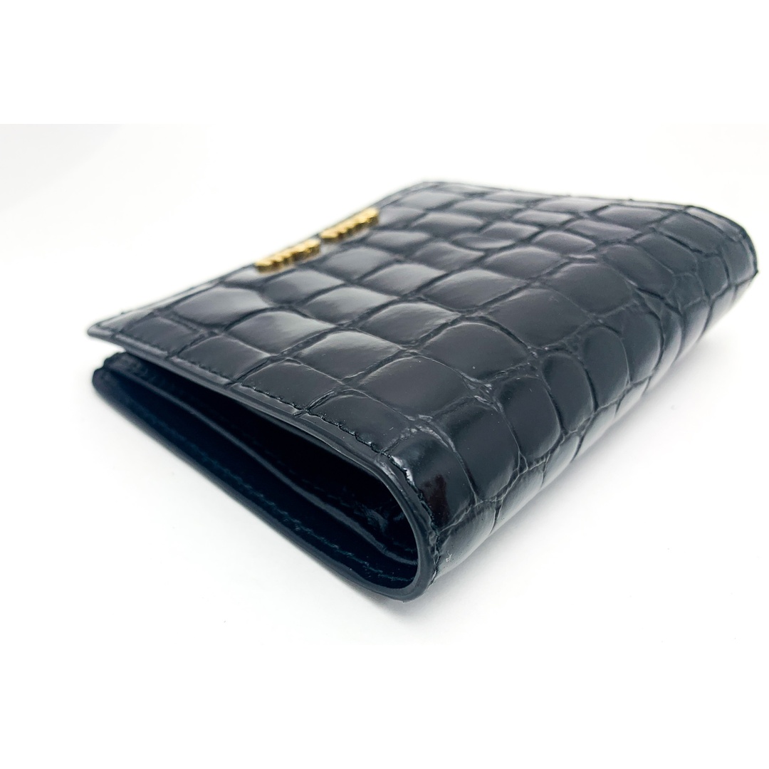 miumiu(ミュウミュウ)のMIUMIU miumiu ミュウミュウ ブラック 黒 クロコ型押し 二つ折り財布 コンパクトサイフ 5MV204 ブランド レディースのファッション小物(財布)の商品写真