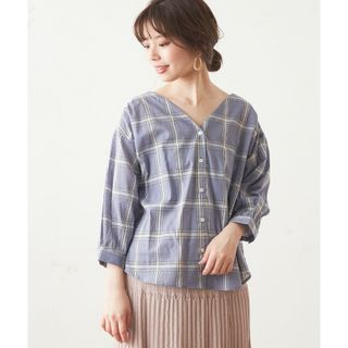 ナチュラルクチュール(natural couture)のnatural couture チェックブラウス ブルー FREE SIZE(シャツ/ブラウス(長袖/七分))