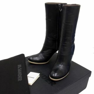 Jil Sander - 美品 参考定価15万◇JIL SANDER  ジルサンダー レザーロングブーツ サイドジップ ブラック レディース  37 1/2 保存袋 箱付き