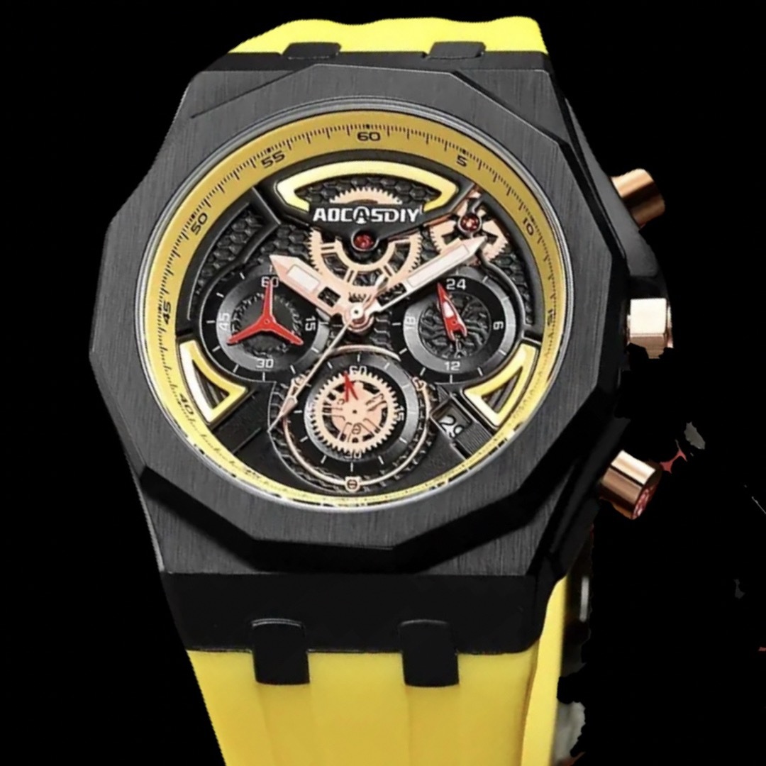 新品 AOCASDIY オマージュクロノグラフウォッチ メンズ腕時計 イエロー メンズの時計(腕時計(アナログ))の商品写真