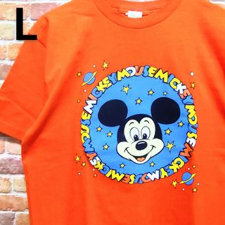 【新品】ディズニー ミッキー Tシャツ L オレンジ 上質 ゆるダボ(Tシャツ/カットソー(半袖/袖なし))