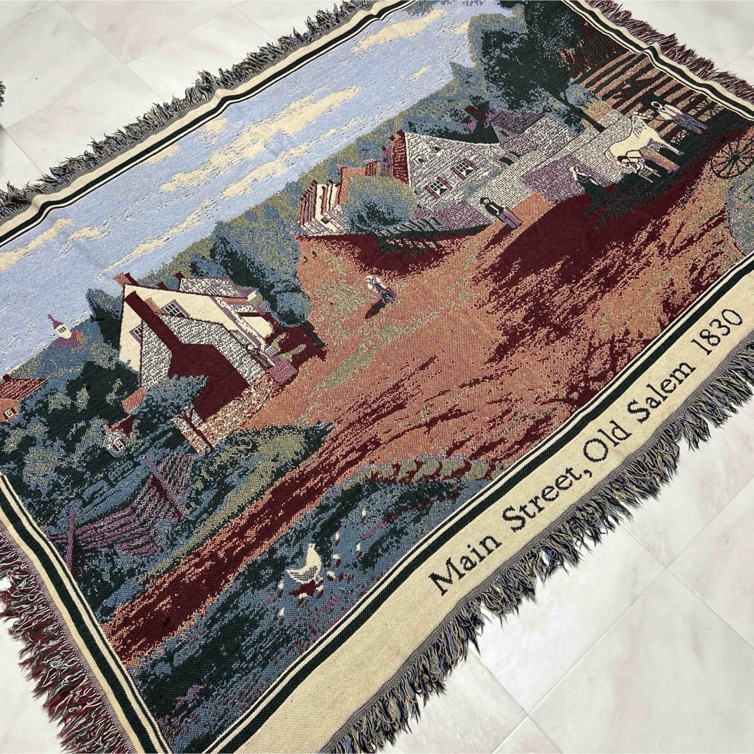 VINTAGE(ヴィンテージ)の町の風景画　マルチカバー　ソファーカバー　ヴィンテージラグ　127x177 インテリア/住まい/日用品のラグ/カーペット/マット(ラグ)の商品写真