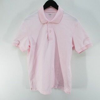 ユニクロ(UNIQLO)のユニクロ 半袖 ポロシャツ カットソー M ピンク系 ボタン リブ 綿 コットン(ポロシャツ)