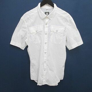 ジースター(G-STAR RAW)のジースターロウ 半袖 シャツ L 白 ホワイト 透け感 ボタン 胸ポケット 綿(シャツ)