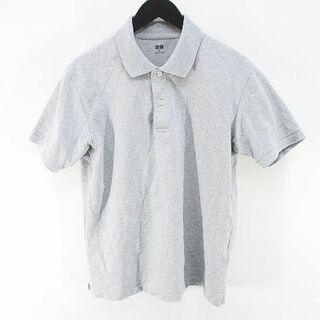 ユニクロ(UNIQLO)のユニクロ 半袖 ポロシャツ カットソー M グレー ボタン リブ 綿 コットン(ポロシャツ)