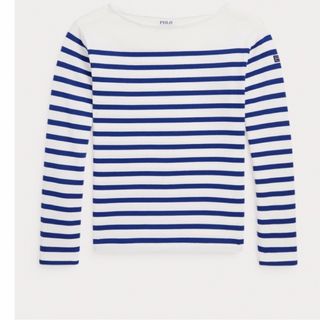 ポロラルフローレン(POLO RALPH LAUREN)の美品★ラルフローレンのストライプドコットンジャージー Tシャツ★110★ブルー(Tシャツ/カットソー)