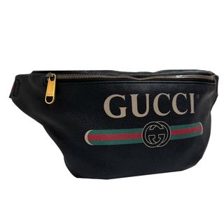 グッチ(Gucci)のGUCCI グッチ ヴィンテージロゴ ボディバッグ 530412 ブラック レザー メンズ シェリーライン ゴールド金具 【中古】 12404K292(ボディーバッグ)