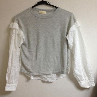 ダブルクローゼット(w closet)の裏毛×袖レースクルーネックプルオーバー(トレーナー/スウェット)