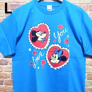 ディズニー(Disney)の【新品】ディズニー ミッキー ミニー Tシャツ L ブルー 上質 ゆるダボ(Tシャツ/カットソー(半袖/袖なし))