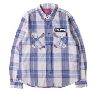 シュプリーム(Supreme)のSupreme シュプリーム シャツ サイズ:M 17AW ワッペン付き チェック フランネル 長袖シャツ God Bless Plaid Flannel Shirt ロイヤル グレー トップス カジュアルシャツ【メンズ】【中古】(シャツ)