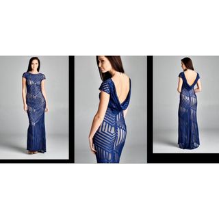 タダシショウジ(TADASHI SHOJI)の新品 USAロングドレス  TR NAVY BLUE S (ロングワンピース/マキシワンピース)