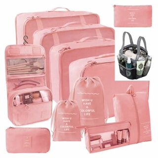 【未使用品】温泉メッシュバッグ付き！トラベルポーチ11点セット　ピンク(旅行用品)