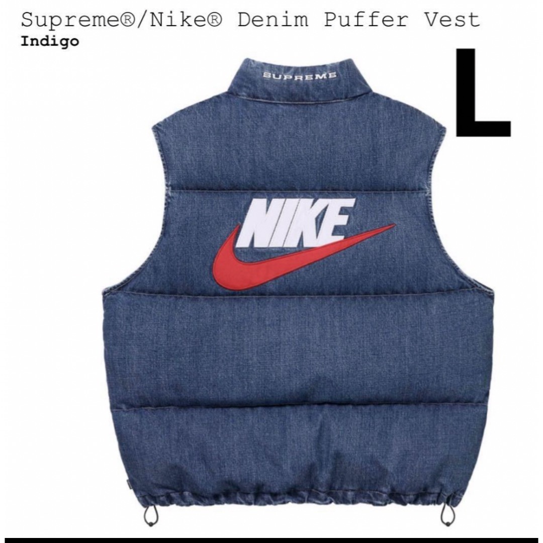 Supreme(シュプリーム)のSupreme x Nike Denim Puffer Vest L メンズのジャケット/アウター(その他)の商品写真