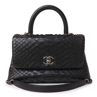 CHANEL - シャネル CHANEL マトラッセ ココマーク トップハンドル 2WAY チェーン ショルダー ハンドバッグ 斜め掛け パイソン カーフスキン レザー ブラック 黒 アンティークシルバー金具 A92990 CHANEL（中古）