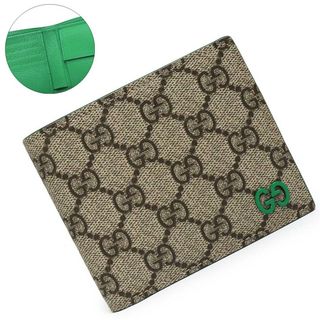 グッチ(Gucci)のグッチ GG ディテール ダブルG 二つ折り財布 GGスプリームキャンバス レザー バイカラー ベージュ グリーン 緑 シルバー金具 768244 箱付 GUCCI（新品・未使用品）(折り財布)