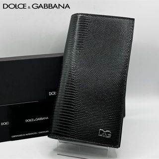 未使用 DOLCE&GABBANA 長財布 リザード型押し D&Gロゴ ブラック