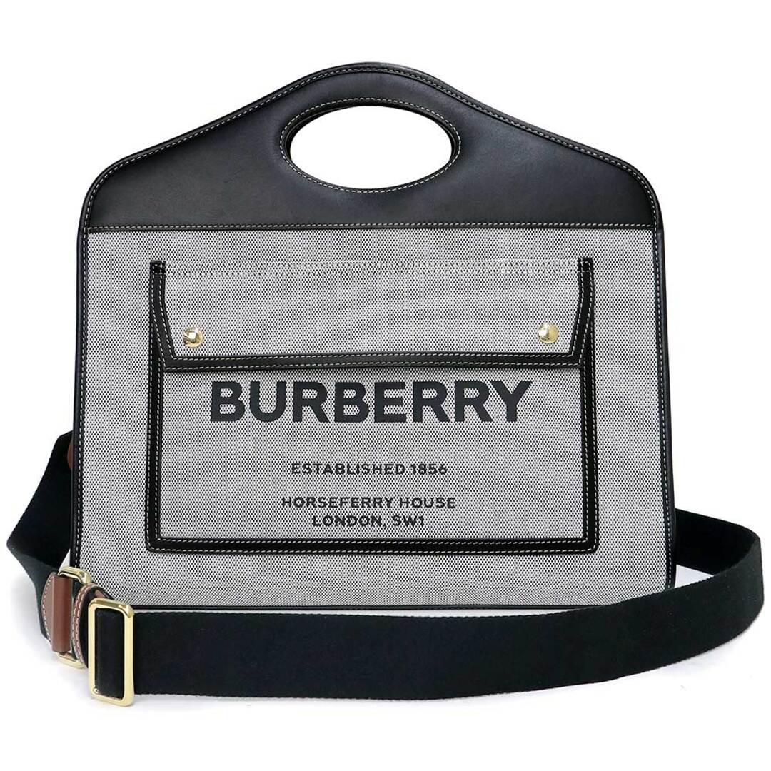 BURBERRY(バーバリー)のバーバリー ツートン ミディアム ポケットバッグ 2way ショルダー ハンドバッグ 斜め掛け キャンバス カーフスキン レザー ブラック グレー 黒 ゴールド金具 8036785 BURBERRY（未使用　展示品） レディースのバッグ(ショルダーバッグ)の商品写真