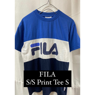 FILA メンズ S 半袖 プリント Tシャツ ブルー ホワイト ネイビー