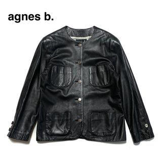 agnes b. - ☆希少 アニエスベー ヴィンテージ ノーカラー レザージャケット 黒 フランス製