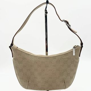 グッチ(Gucci)の極美品✨グッチ　ショルダーバッグ　ハーフムーン　GGキャンバス　レザー　ベージュ(ショルダーバッグ)